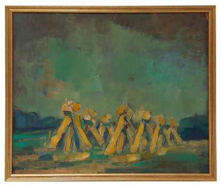 Graanschoven geschilderd door de kunstenaar Léon Smets