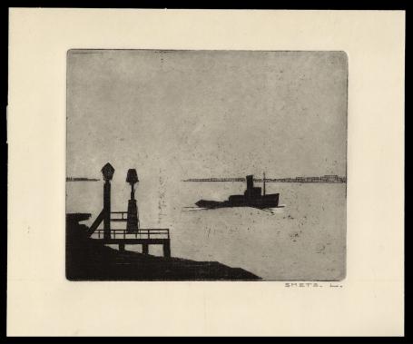 Sleepboot geëtst door Mechelse kunstenaar Léon Smets