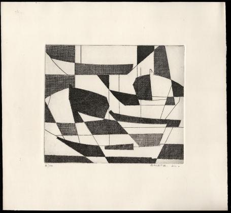 Abstracte ets geëtst door Mechelse kunstenaar Léon Smets