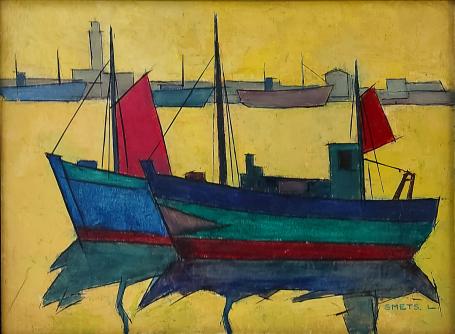 Boten te Oostende geschilderd door L. Smets