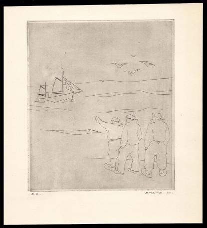 Vissers en boot geëtst door Mechelse kunstenaar Léon Smets