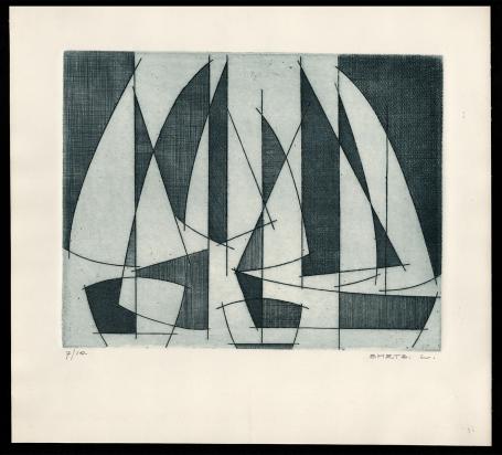 Abstracte ets geëtst door Mechelse kunstenaar Léon Smets