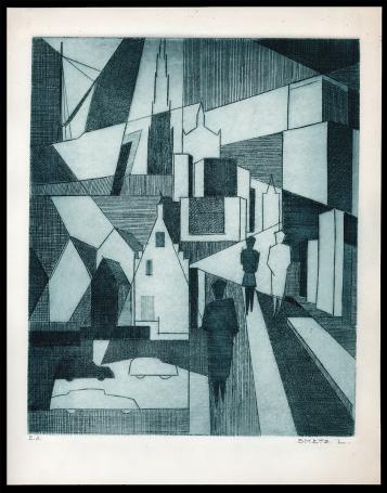 Abstracte ets geëtst door Mechelse kunstenaar Léon Smets