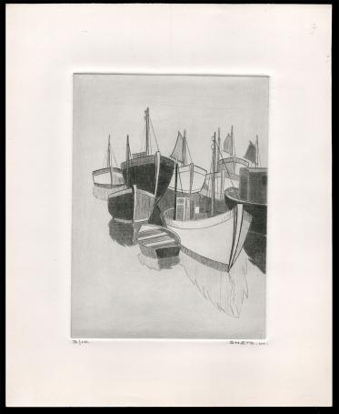 Vissersboten geëtst door Mechelse kunstenaar Léon Smets