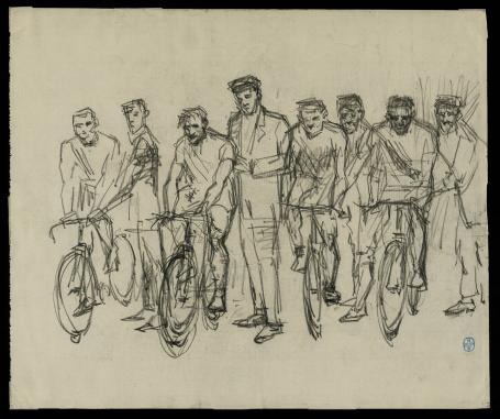 19de eeuwse tekening van renners aan de start