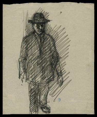 potloodtekening van een man met een hoed