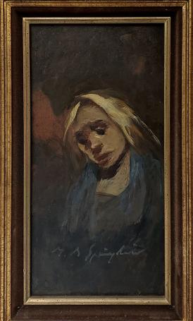 Schilderij op paneel van kunstschilderes Marthe De Spiegeleir