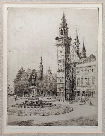 Belgische etser R. Malfliet met een grote ets