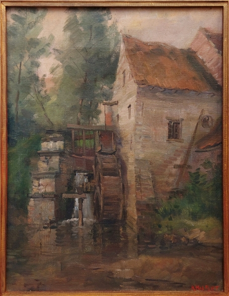 Belgische schilder R. Malfliet met een schilderij