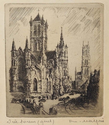 Belgische etser R. Malfliet met een ets