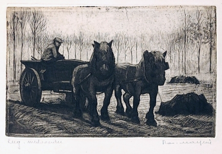 Belgische etser R. Malfliet met een ets