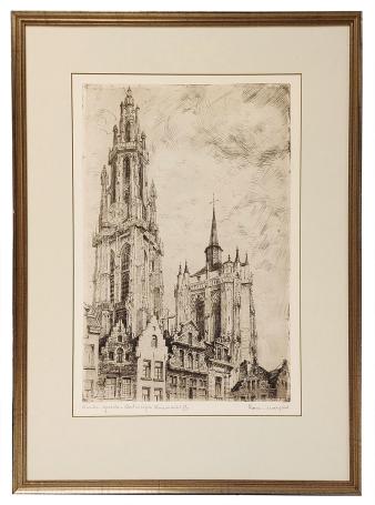 Gesigneerde en benoemde ets van Romain Malfliet kopen