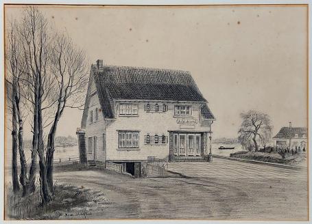 Belgische kunstenaar R. Malfliet met een tekening