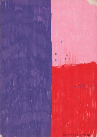 Kleuren 14 Juil 2000, Werner Mannaers, abstract composition in red, purple and pink, mixed media on paper, 2000.