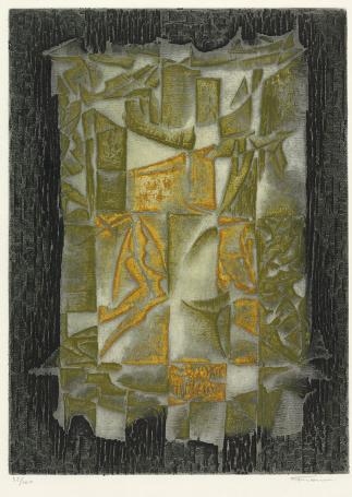 Marcel Fiorini met een gravure