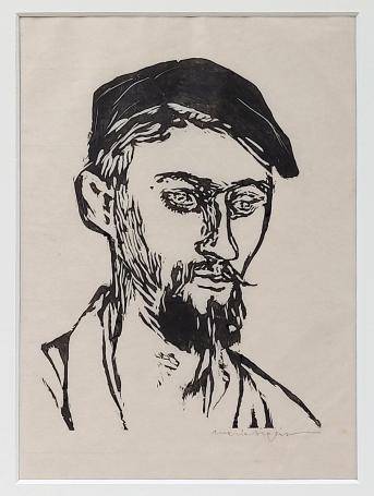 Belgische grafica Maria Segers met een linocut of linosnede