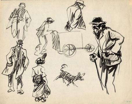 Tekeningen van Frans Masereel, schetsen op papier