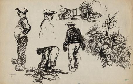 Schetsen van Frans Masereel op papier uit vroege periode