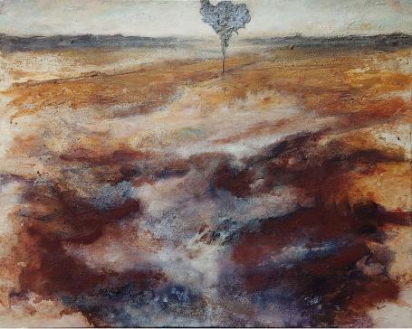Silence is the Answer – abstract painting in earthy tones by Mia Moreaux, signed front and back, 160 x 120 cm