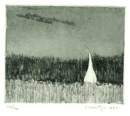 Nederlandse kunstenaar Jan Montyn met een grafisch kunstwerk