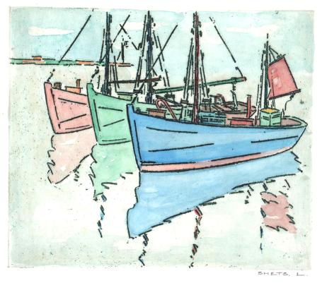 Een aquarel opgehoogde ets van Léon Smets
