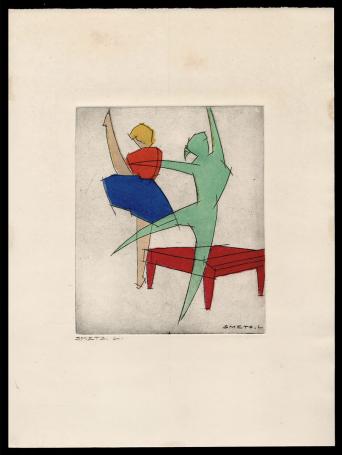 Opgehoogde ets, de dansles van de Mechelse etser Léon Smets