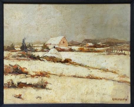 Winterlandschap geschilderd door Oscar Coddron