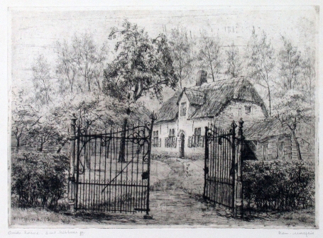 Belgische etser Romain Malfliet met een ets van Sint-Niklaas