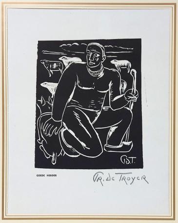 Prosper De Troyer met een linosnede