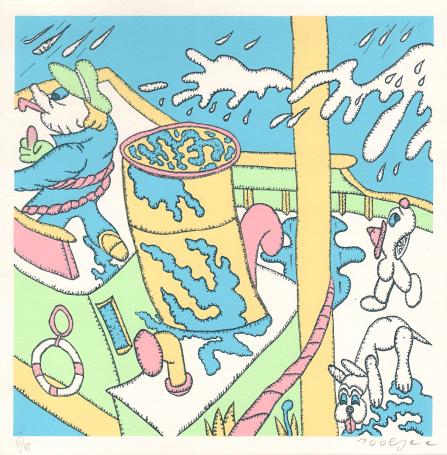 Grafisch kunstwerk van de Belgische lithomaker Pjeroo Roobjee
