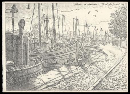 de Belgische kunstenaar Paul Van Dessel met een tekening