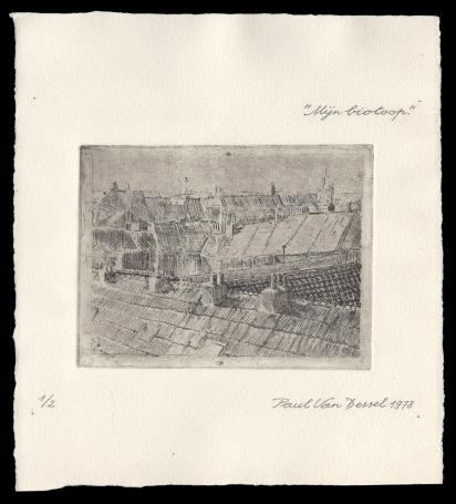 de Belgische kunstenaar Paul Van Dessel met een ets