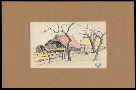 Pentekening met aquarel van kunstenaar Maurice Pauwaert