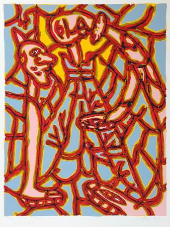 Grafisch kunstwerk van de Belgische lithomaker Pjeroo Roobjee