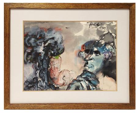 Bernadette Prédair met een aquarel uit 1969