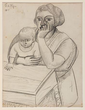 Prosper De Troyer met een potloodtekening uit 1925