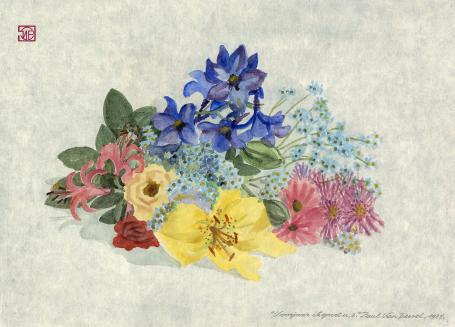 Aquarel met bloemen van de Antwerpse kunstenaar Paul Van Dessel kopen