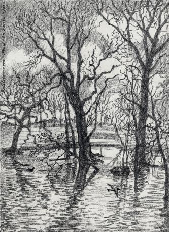 Potloodtekening van de Belgische kunstenaar Paul Van Dessel uit Antwerpen