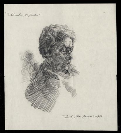 de Belgische tekenaar Paul Van Dessel met een tekening