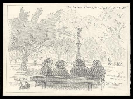 de Belgische tekenaar Paul Van Dessel met een tekening