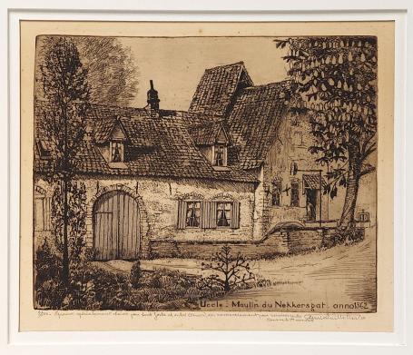 De Belgische kunstenaar Henri Quittelier met een ets