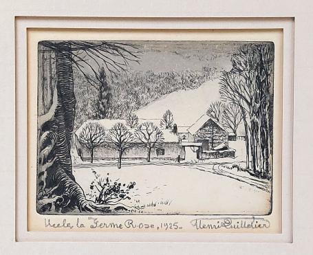 De Belgische kunstenaar Henri Quittelier  met een grafisch werkje