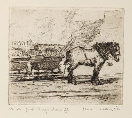 Belgische etser R. Malfliet met een kleine ets