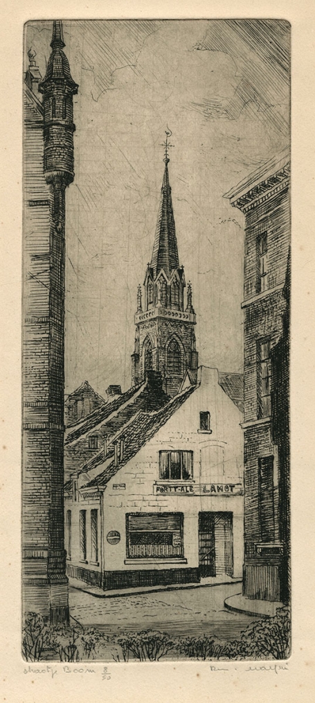 Belgische etser R. Malfliet met een Boomse ets