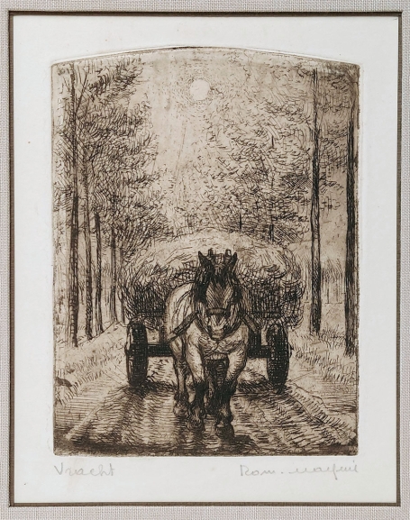 Belgische etser R. Malfliet met een kleine ets