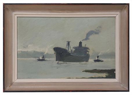 René Marie Dujardin met schip en sleepboten