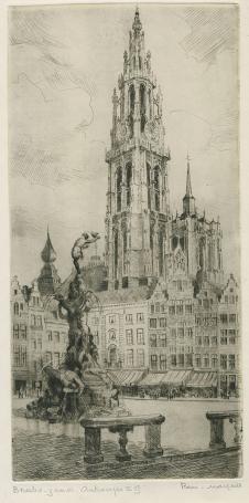 Belgische etser Romain Malfliet met een ets van Brabo