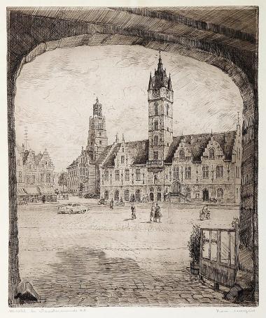 Belgische etser R. Malfliet met een grote ets