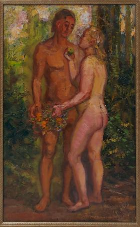 Adam en Eva olie op doek van Romain Malfliet, 20e eeuw