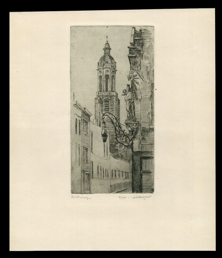 Gesigneerde kleine ets van Romain Malfliet kopen